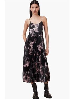 AllSaints Hera Midi Slipdress in Clarity Mono Black Size XS
